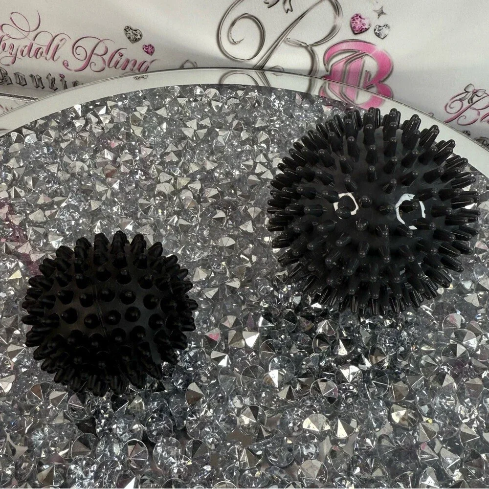 Black Spiky Massage Balls - Set of 2 grey black 2 sizes